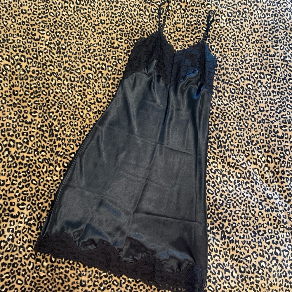 Vintage black lace silk lingerie dress nightie
